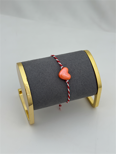 Murano Turuncu Kalp Figür Detay Kırmızı Beyaz Asansörlü İp Bileklik