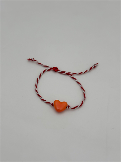 Murano Turuncu Kalp Figür Detay Kırmızı Beyaz Asansörlü İp Bileklik