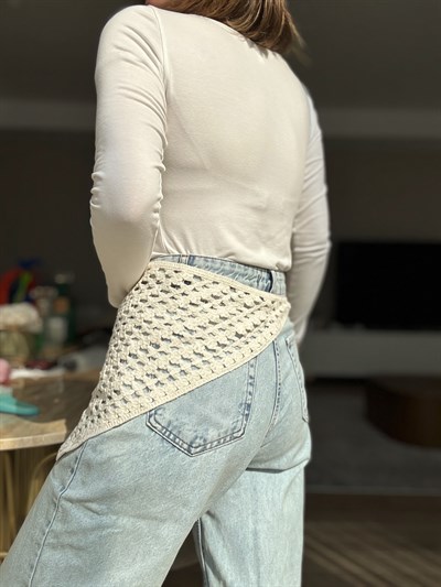 Örme İp Bağlamalı Ekru Çok Amaçlı Bandana