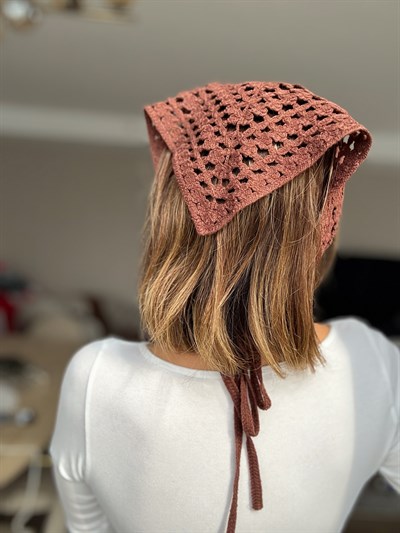 Örme İp Bağlamalı Kahve Çok Amaçlı Bandana