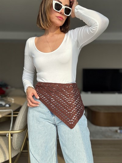 Örme İp Bağlamalı Kahve Çok Amaçlı Bandana