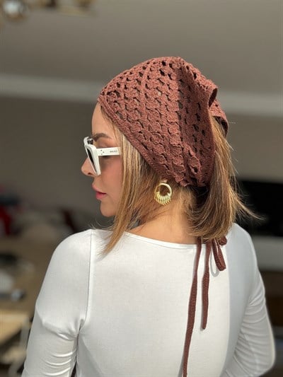 Örme İp Bağlamalı Kahve Çok Amaçlı Bandana