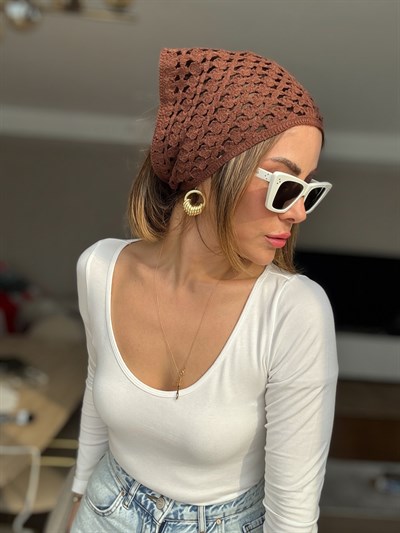 Örme İp Bağlamalı Kahve Çok Amaçlı Bandana