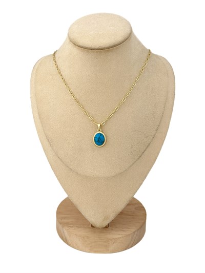 Oval Firuze Taşlı Vintage Kolye ( 52 Cm )
