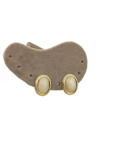 Oval Gold Plaka Çerçeveli Renkli Reçine Detay Vintage Küpe