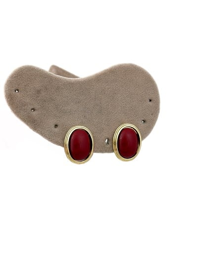 Oval Gold Plaka Çerçeveli Renkli Reçine Detay Vintage Küpe
