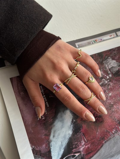 Oval Yanar Döner Taşlı Ayarlamalı Serçe Parmak Yüzük Kombini