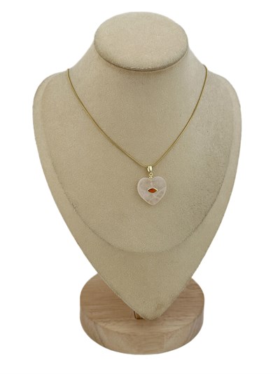 Oval Zirkon Taş Detay Doğal Taş Kalp Figür 14K Renk Çelik Kolye ( 46 Cm )