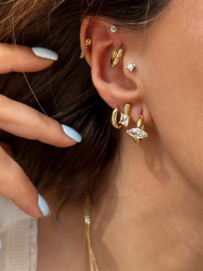 Oval Zirkon Taş Markiz Küpe Kombini