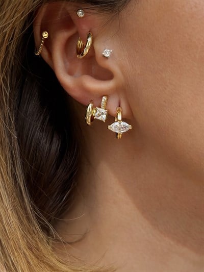 Oval Zirkon Taş Markiz Küpe Kombini