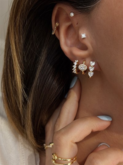 Oval Zirkon Taşlı Halka Küpe Kombini