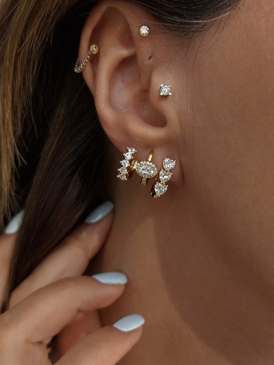 Oval Zirkon Taşlı Halka Küpe Kombini