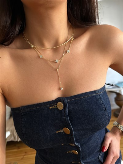 Özel Seri 14 K Altın Kaplama Tel Choker Kolye Kombini