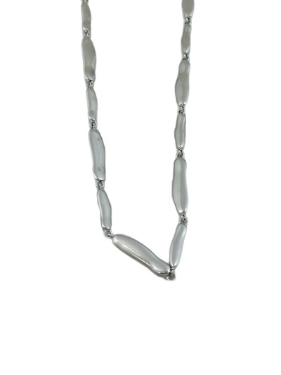 Özel Seri Asimetrik Gümüş Renk Uzun Oval Plaka Tasarım Kolye ( 49 Cm )