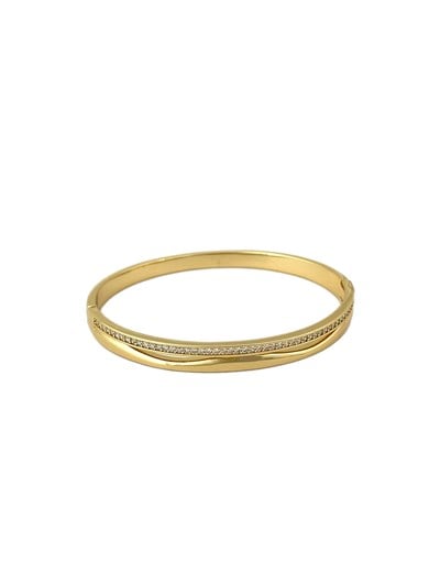 Özel Seri Asimetrik Plaka ve Zirkon Taş Sıralı Kelepçe Bileklik ( İç Çap : 5.8 Cm )