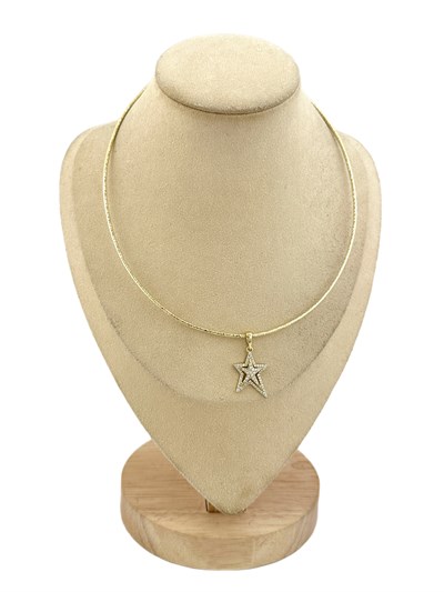 Özel Seri Asimetrik Yıldız Zirkon Taş Detay Tel Choker Kolye ( 42 Cm )