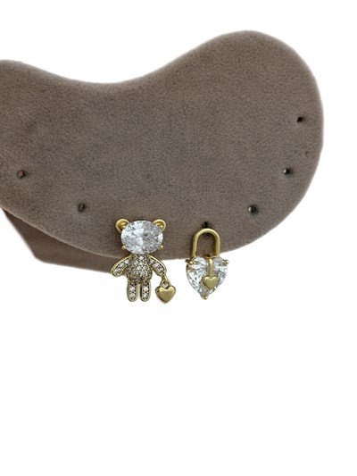 Özel Seri Ayıcık ve Kalp Figür Zirkon Taşlı Küpe