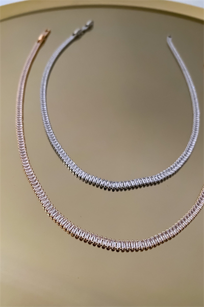 Özel Seri Baget Taşlı Mini İnce Su Yolu Kolye (38cm).