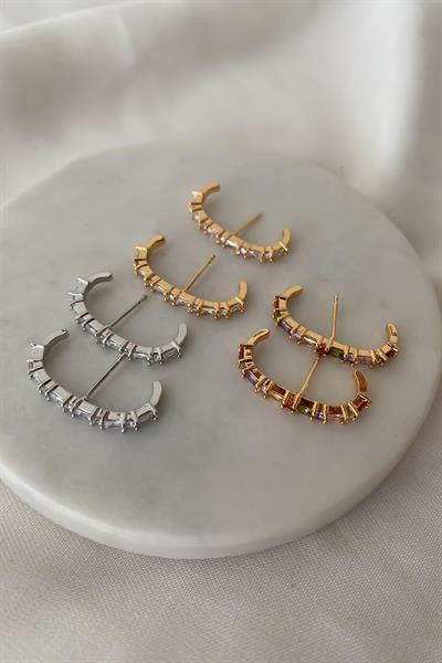 Özel Seri Baget Taşlı Oval Yay Model Tasarım Küpe