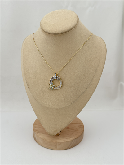 Özel Seri Baget Zirkon Taşlı Daire Üzeri Çiçek Figür Kolye ( 50 Cm )