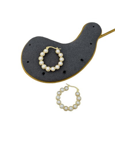 Özel Seri Beyaz Mineli Topçuk Halka Küpe (İç Çap:1.6 Cm)