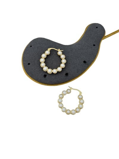 Özel Seri Beyaz Mineli Topçuk Halka Küpe (İç Çap:1.6 Cm)