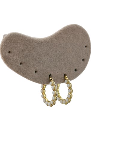Özel Seri Beyaz Mineli Topçuk Halka Küpe (İç Çap:1.6 Cm)
