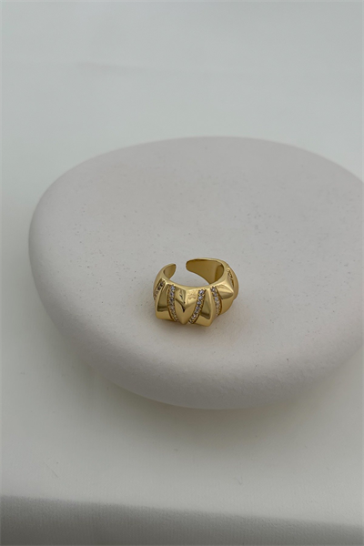 Özel Seri Bombeli Asimetrik Plaka Sıralı Zirkon Taş Detay Ayarlanabilir Yüzük