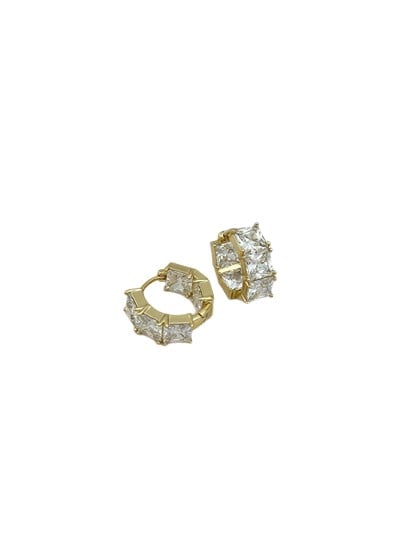 Özel Seri Büyük Kare Zirkon Taşlı Halka Küpe ( İç Çap : 1.2 Cm )