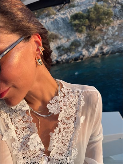 Özel Seri Çapraz Zirkon Taşlı Kalın Plaka Model Halka Küpe Kombini