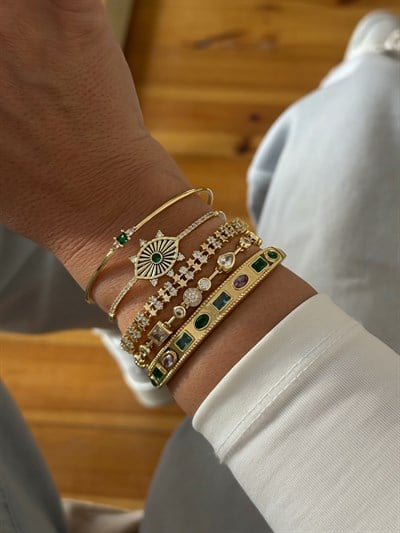 Özel Seri Çift Sıra Plaka ve Yıldız Zirkon Taşlı Tasarım Bileklik Kombini