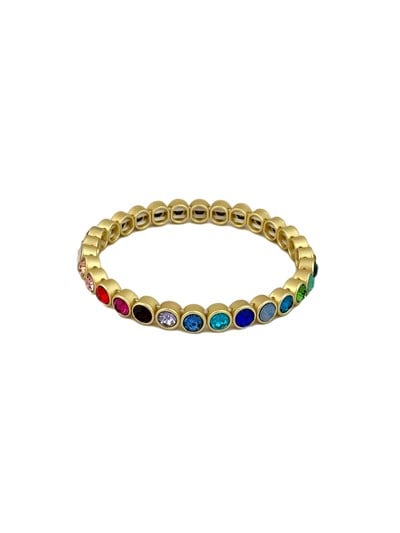 Özel Seri Çok Renkli Zirkon Taşlı Mat Gold Lastikli Bileklik