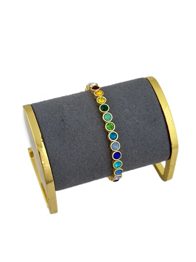 Özel Seri Çok Renkli Zirkon Taşlı Mat Gold Lastikli Bileklik