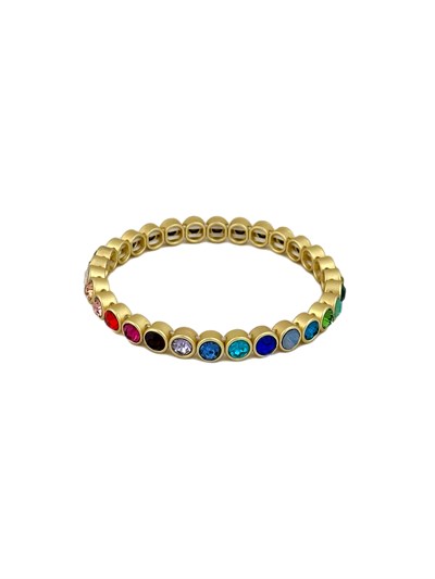 Özel Seri Çok Renkli Zirkon Taşlı Mat Gold Lastikli Bileklik