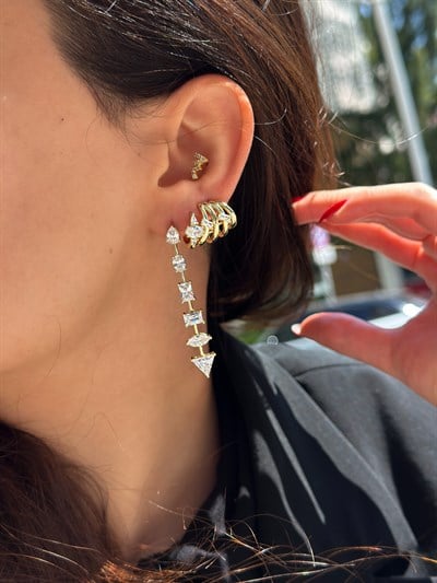 Özel Seri Çoklu Figür Zirkon Taşlı Sallantılı Küpe Kombini