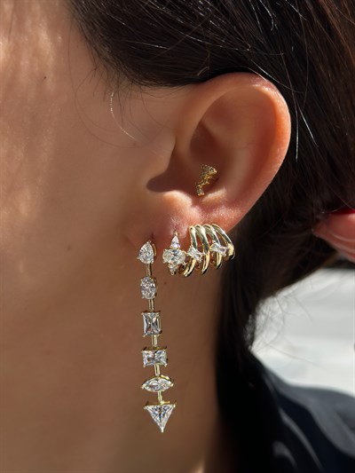 Özel Seri Çoklu Figür Zirkon Taşlı Sallantılı Küpe Kombini