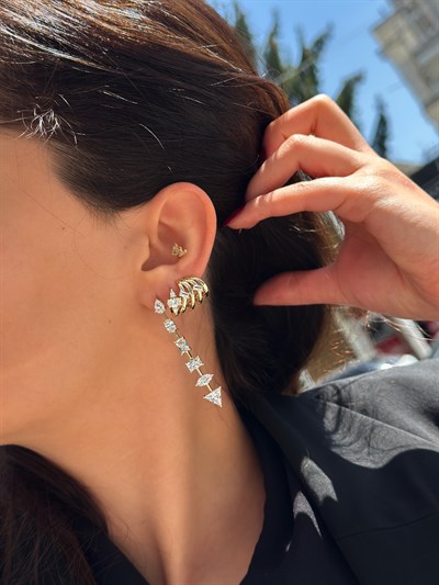 Özel Seri Çoklu Figür Zirkon Taşlı Sallantılı Küpe Kombini