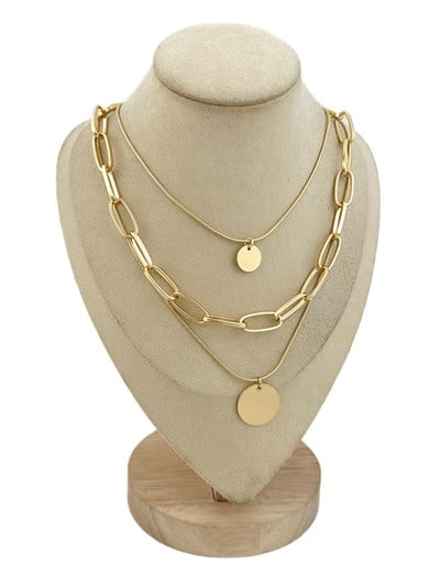 Özel Seri Daire Plaka Detay Üçlü Zincir Kolye (42 Cm )