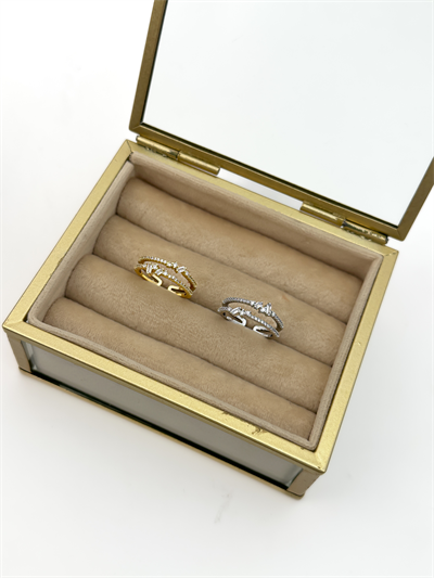 Özel Seri Daire ve Baget Zirkon Taşlı İkili Görünüm Yüzük