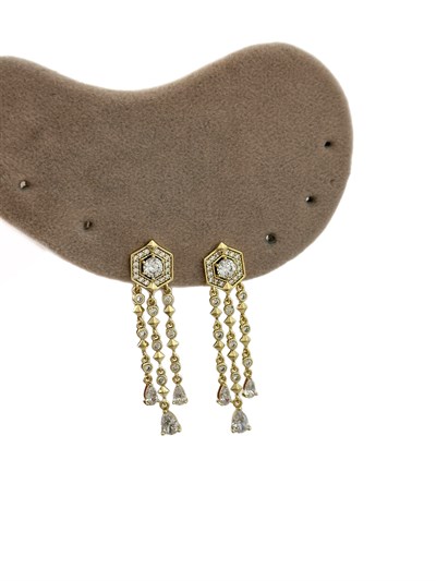 Özel Seri Damla Taş Sallantılı Altıgen Figür Daire Zirkon Taşlı Küpe