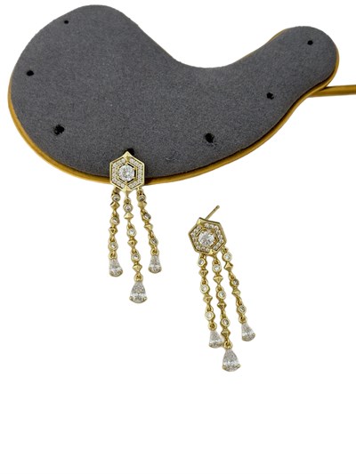 Özel Seri Damla Taş Sallantılı Altıgen Figür Daire Zirkon Taşlı Küpe