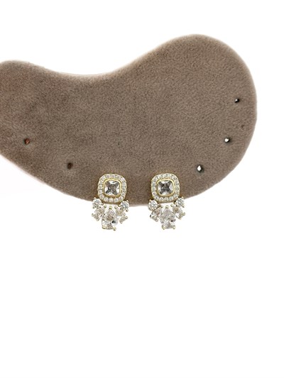 Özel Seri Damla Taş Sıralı Kare Zirkon Taşlı Tasarım Küpe