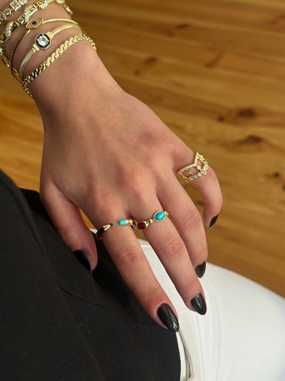 Özel Seri Damla ve Daire Zirkon Taşlı Tasarım Yüzük Kombini