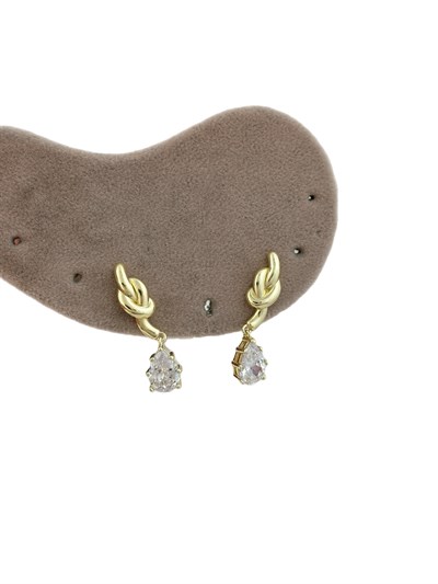 Özel Seri Damla Zirkon Taşlı Düğüm Plaka Model Tasarım Küpe