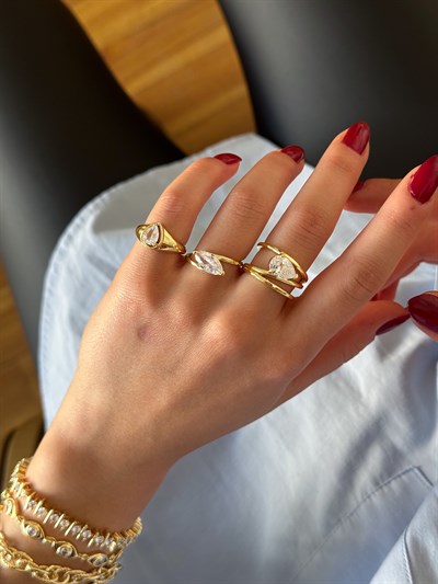 Özel Seri Damla Zirkon Taşlı Tasarım Yüzük Kombini