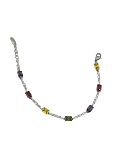 Özel Seri Dikdörtgen Renkli Zirkon Taşlı Tasarım Bileklik ( 21 Cm )