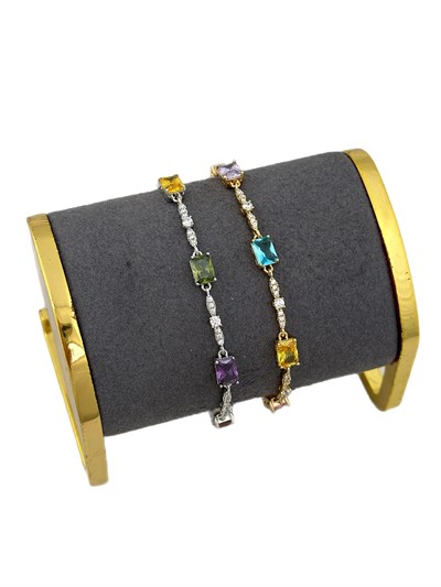 Özel Seri Dikdörtgen Renkli Zirkon Taşlı Tasarım Bileklik ( 21 Cm )