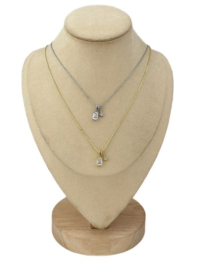 Özel Seri Dikdörtgen Zirkon Taş Detay Charm Kolye ( 52 Cm )