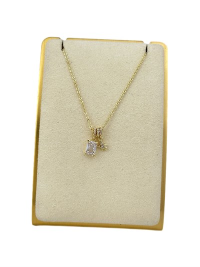Özel Seri Dikdörtgen Zirkon Taş Detay Charm Kolye ( 52 Cm )