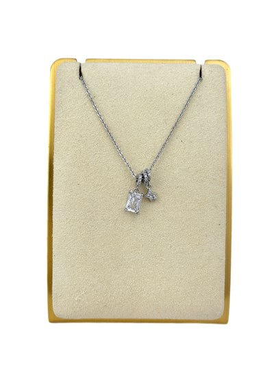 Özel Seri Dikdörtgen Zirkon Taş Detay Charm Kolye ( 52 Cm )